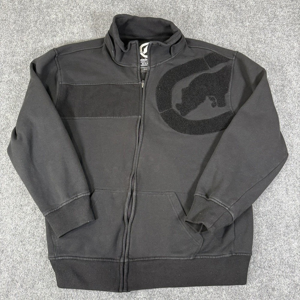 🦏 Ecko Unltd Men's XL Full Zip Fleece Jacket Black Sherpa Rhino Logo Y2K Street